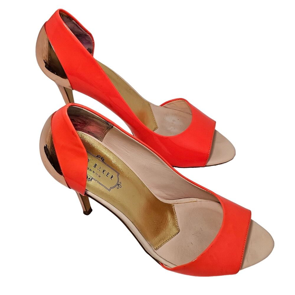 Ted Baker Hot Orange Rose Gold Pumps Heels Summer Party Size 8 Womens